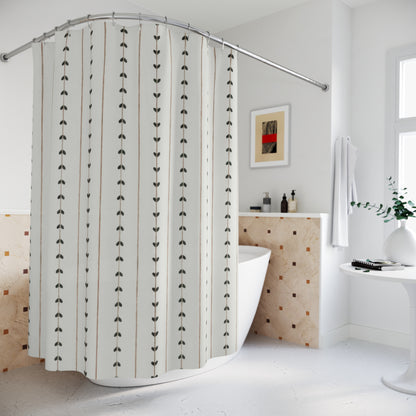 Minimalist Boho Shower Curtains, Modern Scandi Vine Stripe Bathroom Decor