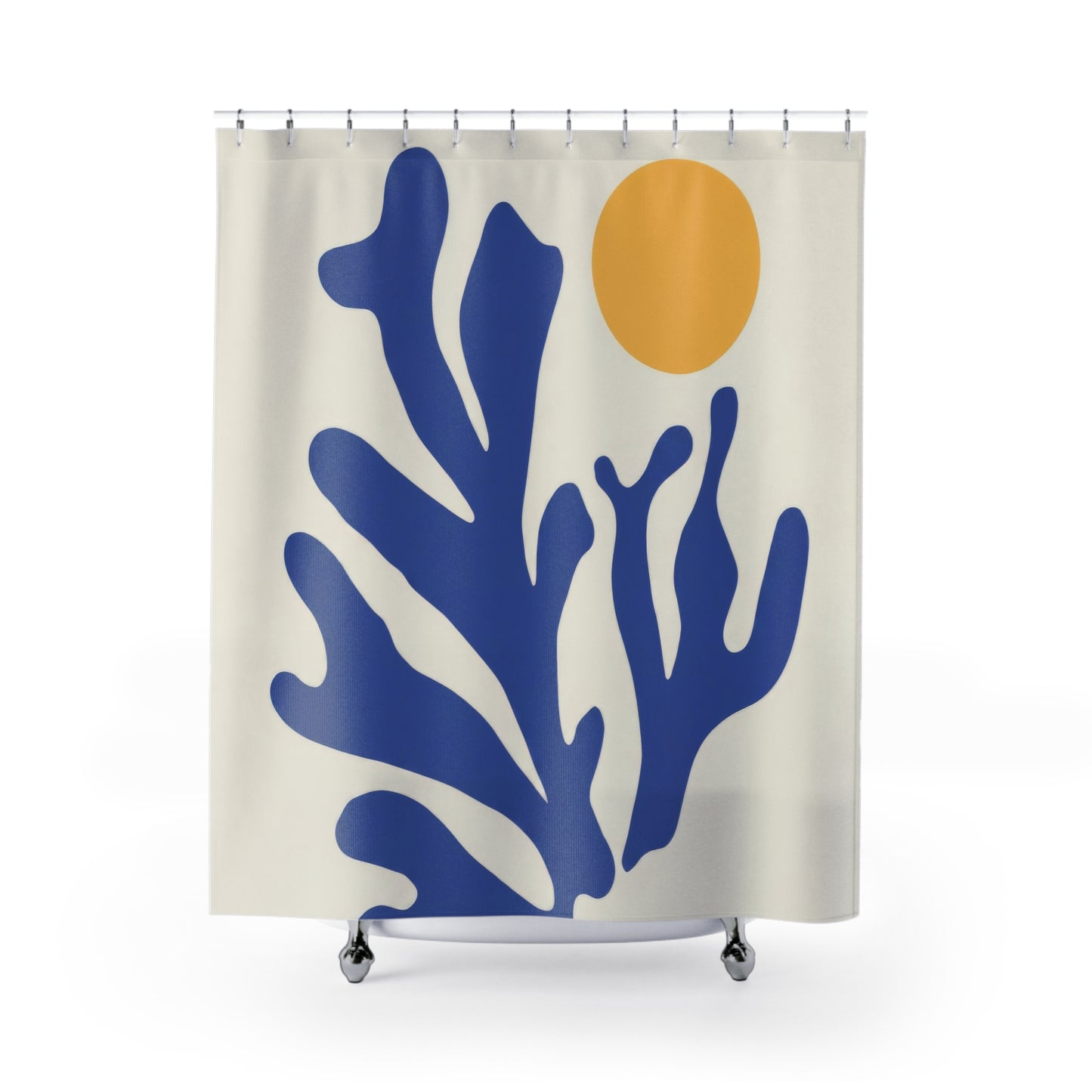 Matisse Coral Shower Curtains, Blue Abstract Coastal Bathroom Decor
