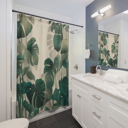 Artisan Etched Monstera Shower Curtains, Sophisticated Urban Jungle Decor