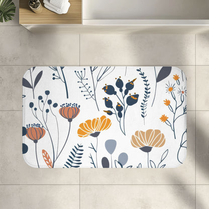 Minimalist Wildflower Bath Mat, Retro Boho Bathroom Decor