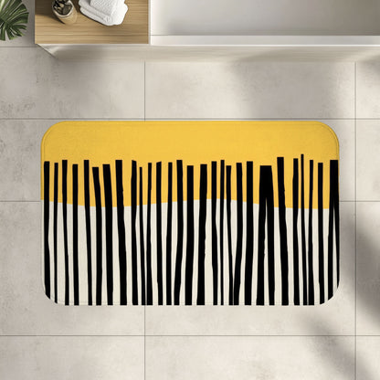 Abstract Birch Bath Mat, Mustard and Charcoal Japandi Minimalist Bath Art