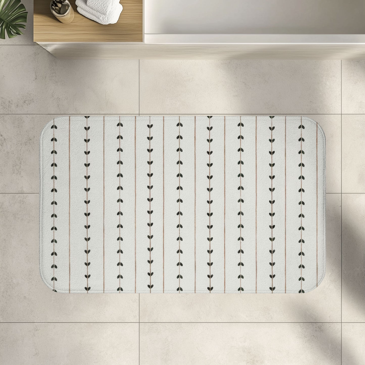 Minimalist Boho Bath Mat, Modern Scandi Vine Stripe Bathroom Decor
