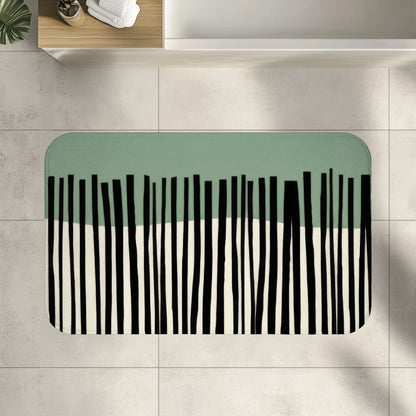 Minimalist Sage Japandi Bath Mat, Abstract Scandi Bathroom Decor