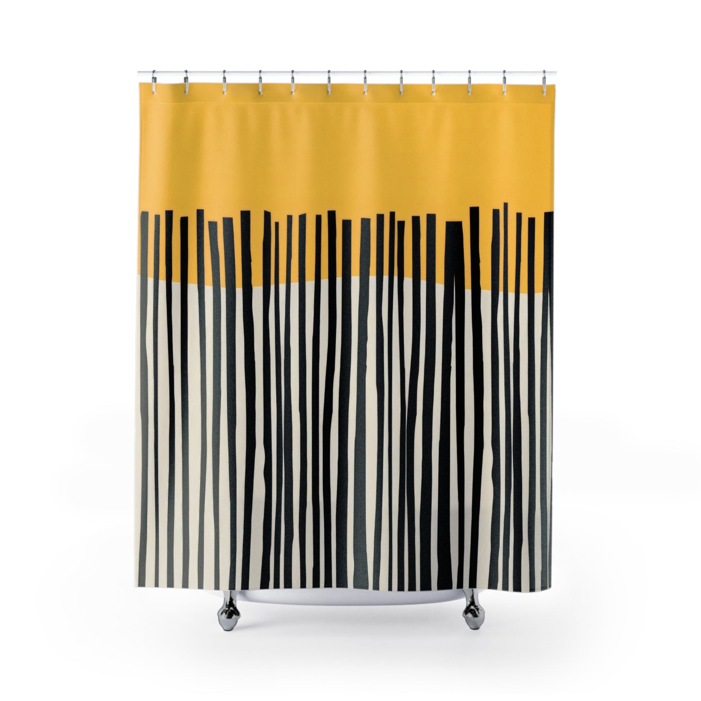 Abstract Birch Shower Curtains, Mustard and Charcoal Japandi Minimalist Bath Art