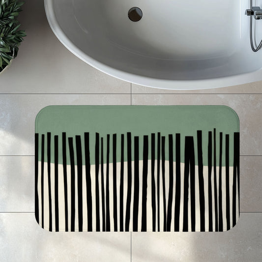 Minimalist Sage Japandi Bath Mat, Abstract Scandi Bathroom Decor