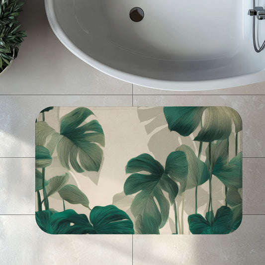 Artisan Etched Monstera Bath Mat, Sophisticated Urban Jungle Decor