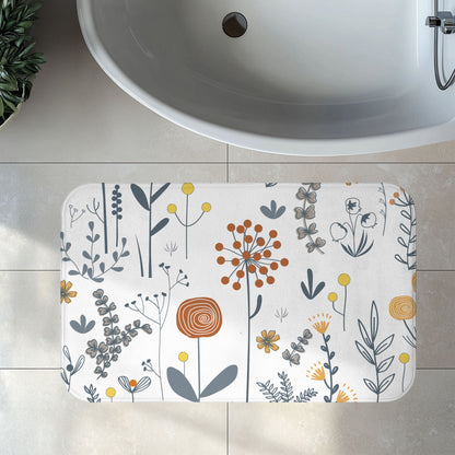 Scandinavian Wildflower Bath Mat, Modern Minimalist Bath Aesthetic