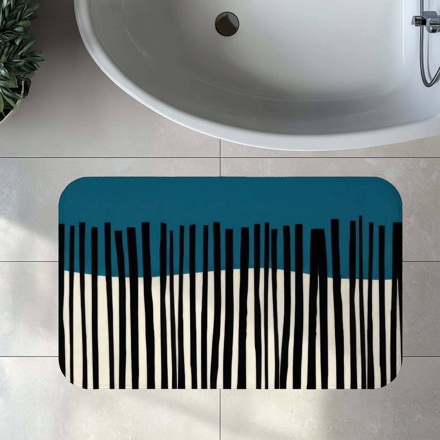 Abstract Teal Birch Bath Mat, Modern Scandinavian Home Decor