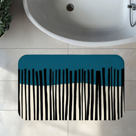 Abstract Teal Birch Bath Mat, Modern Scandinavian Home Decor