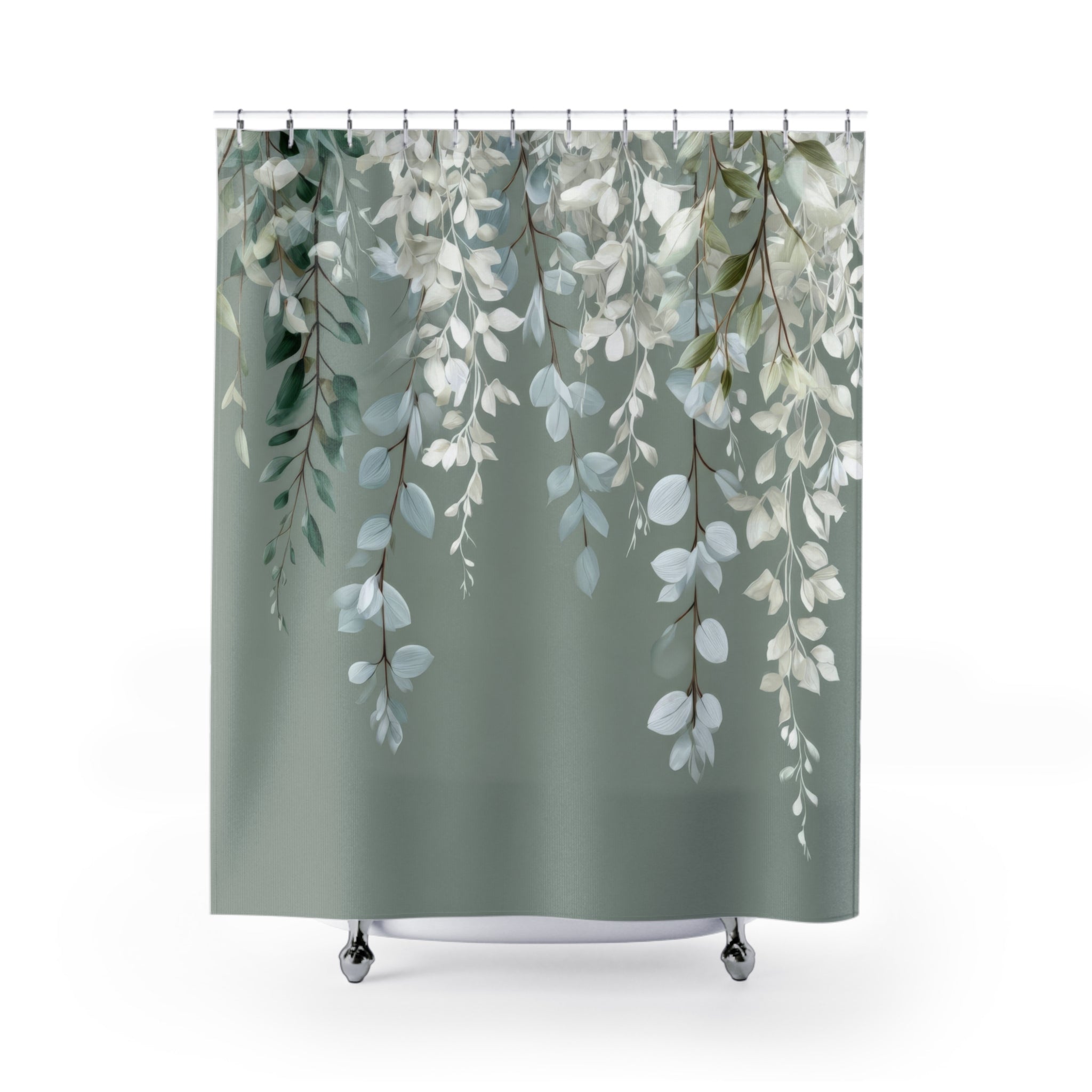 Frozen Sage Eucalyptus Shower Curtains, Muted Gray Botanical Bathroom Decor