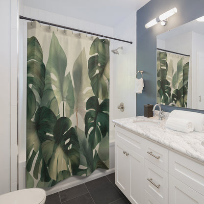 Monstera Shower Curtains, Tropical Botanical Bathroom Decor