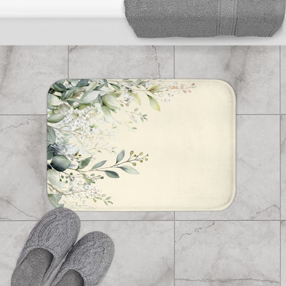 Soft Sage and Cream Eucalyptus Bath Mat, Modern Organic Spa Bathroom