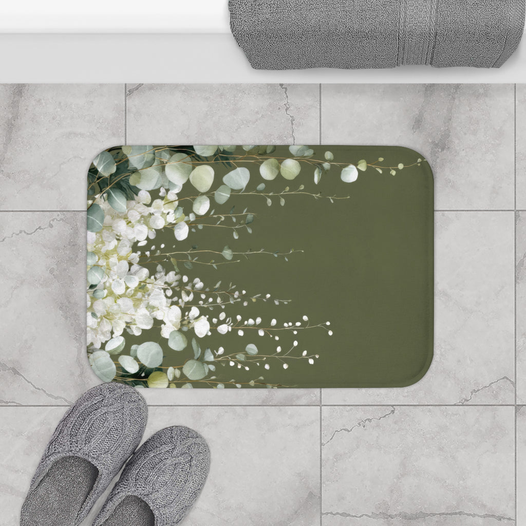 Moss Green Eucalyptus Bath Mat, Sophisticated Organic Bathroom