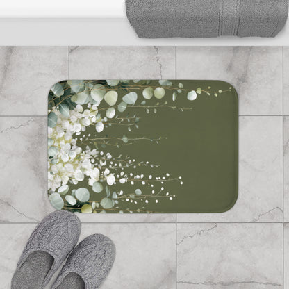 Moss Green Eucalyptus Bath Mat, Sophisticated Organic Bathroom