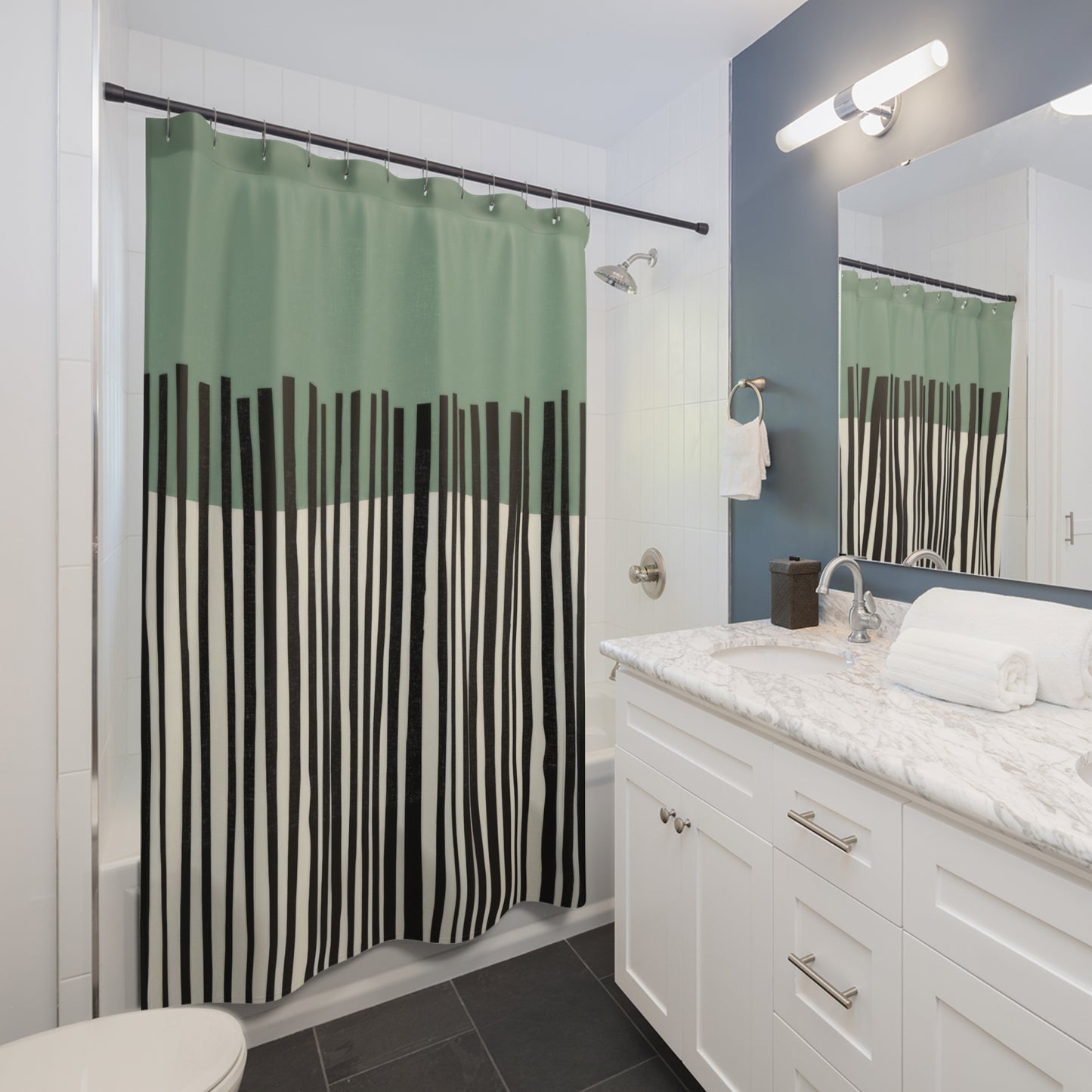 Minimalist Sage Japandi Shower Curtains, Abstract Scandi Bathroom Decor