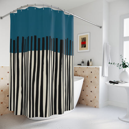 Abstract Teal Birch Shower Curtains, Modern Scandinavian Home Decor