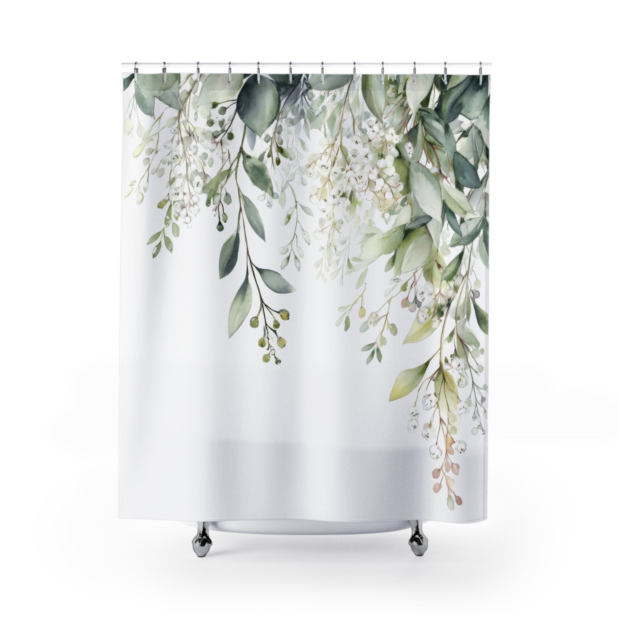 Watercolor Eucalyptus Shower Curtains, Botanical Green Bathroom Decor