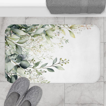 Watercolor Eucalyptus Bath Mat, Botanical Green Bathroom Decor
