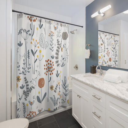 Scandinavian Wildflower Shower Curtains, Modern Minimalist Bath Aesthetic