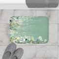 Cascading White Wisteria & Sage Eucalyptus Bath Mat, Serene Luxury Bathroom Decor