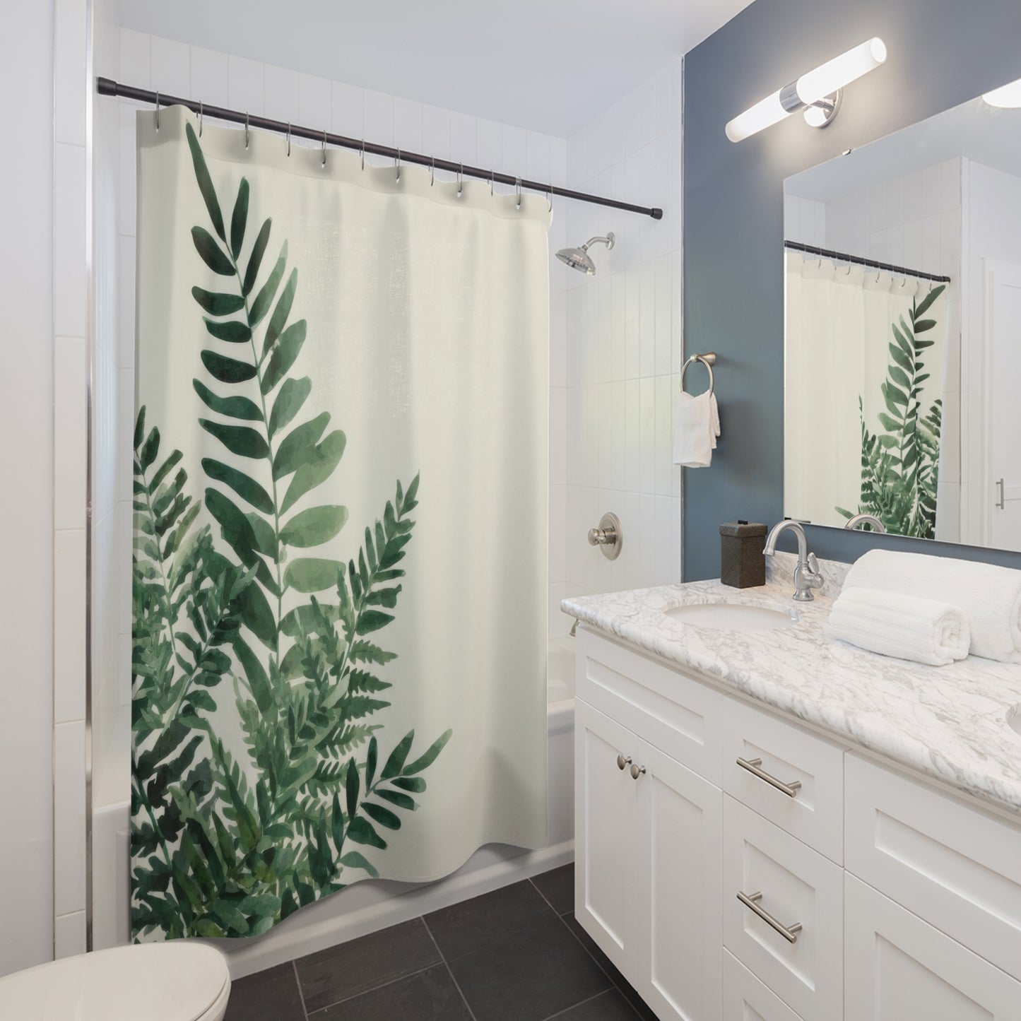 Watercolor Fern Shower Curtains, Modern Minimalist Organic Bath