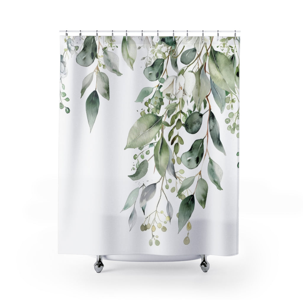 Watercolor Eucalyptus Shower Curtains, Botanical Green Bathroom Decor