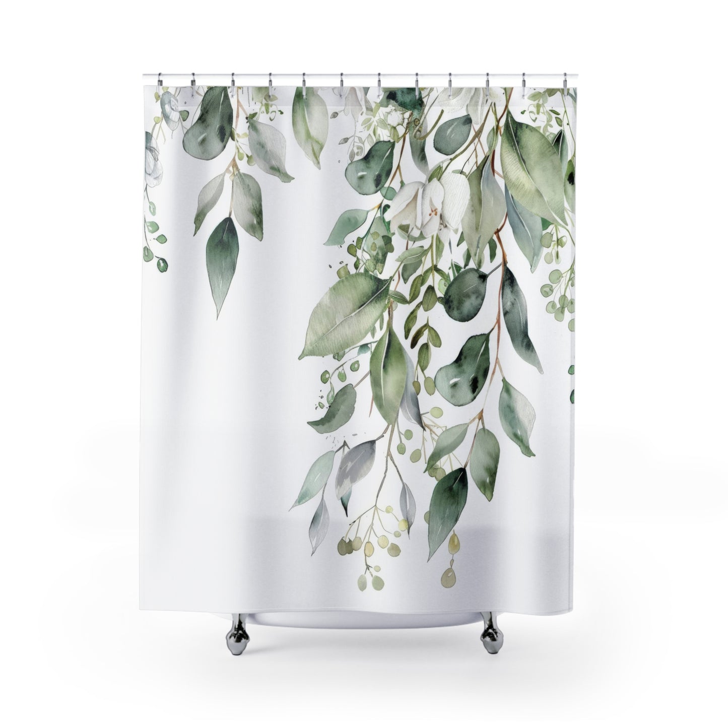 Watercolor Eucalyptus Shower Curtains, Botanical Green Bathroom Decor
