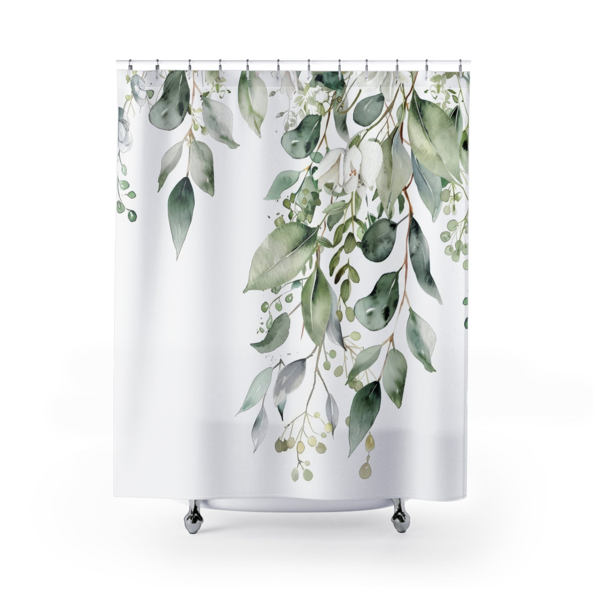 Watercolor Eucalyptus Shower Curtains, Botanical Green Bathroom Decor
