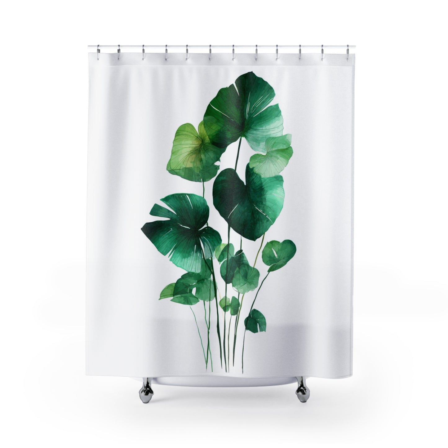 Watercolor Monstera Shower Curtains, Tropical Botanical Bathroom Decor