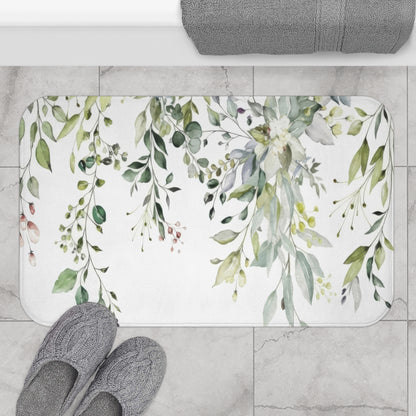 Sage Eucalyptus Bath Mat, Watercolor Greenery Bathroom Decor