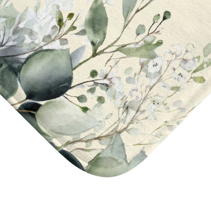 Soft Sage and Cream Eucalyptus Bath Mat, Modern Organic Spa Bathroom