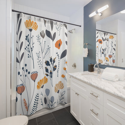 Minimalist Wildflower Shower Curtains, Retro Boho Bathroom Decor