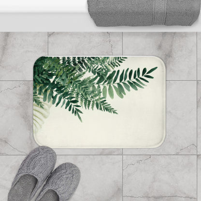 Watercolor Fern Bath Mat, Modern Minimalist Organic Bath