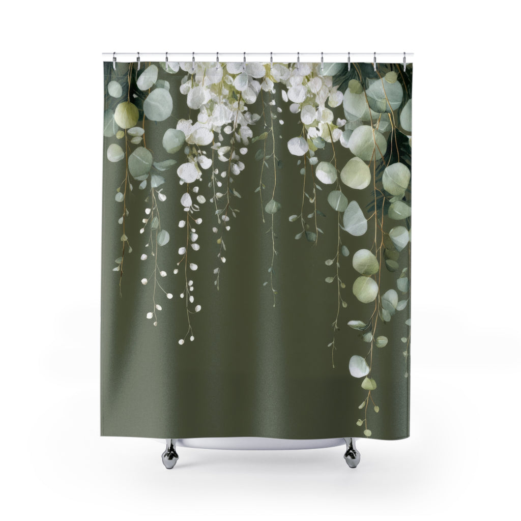 Moss Green Eucalyptus Shower Curtains, Sophisticated Organic Bathroom