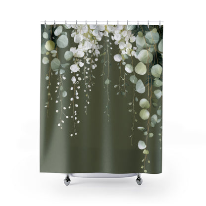 Moss Green Eucalyptus Shower Curtains, Sophisticated Organic Bathroom