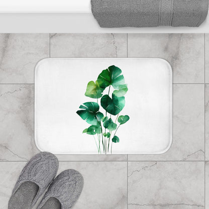 Watercolor Monstera Bath Mat, Bright Tropical Botanical Bathroom Decor