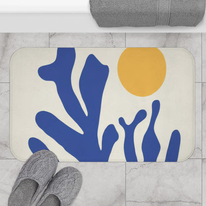 Matisse Coral Bath Mat, Blue Abstract Coastal Bathroom Decor