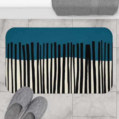 Abstract Teal Birch Bath Mat, Modern Scandinavian Home Decor