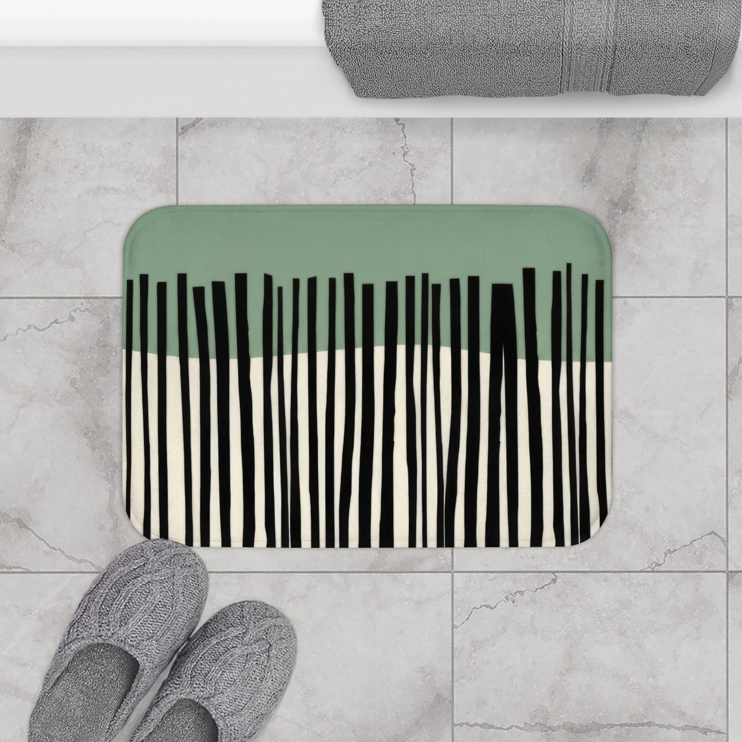 Minimalist Sage Japandi Bath Mat, Abstract Scandi Bathroom Decor