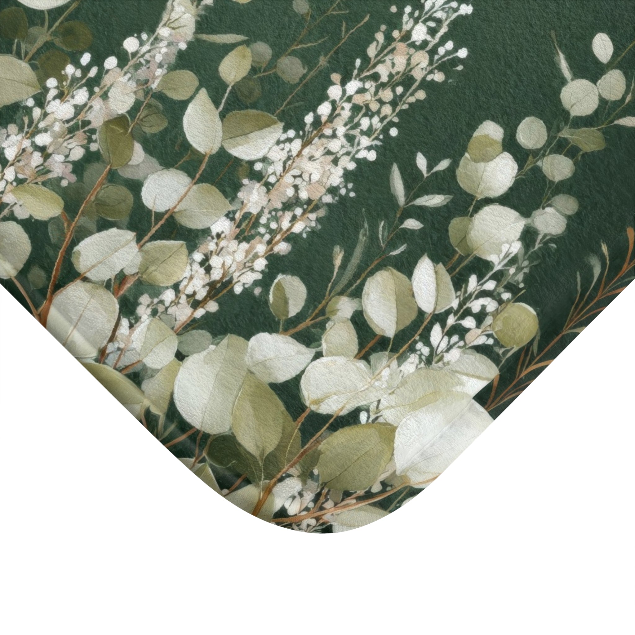 Dark Green Eucalyptus Bath Mat, Boho Botanical Bathroom Decor