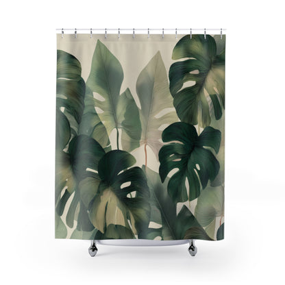 Monstera Shower Curtains, Tropical Botanical Bathroom Decor
