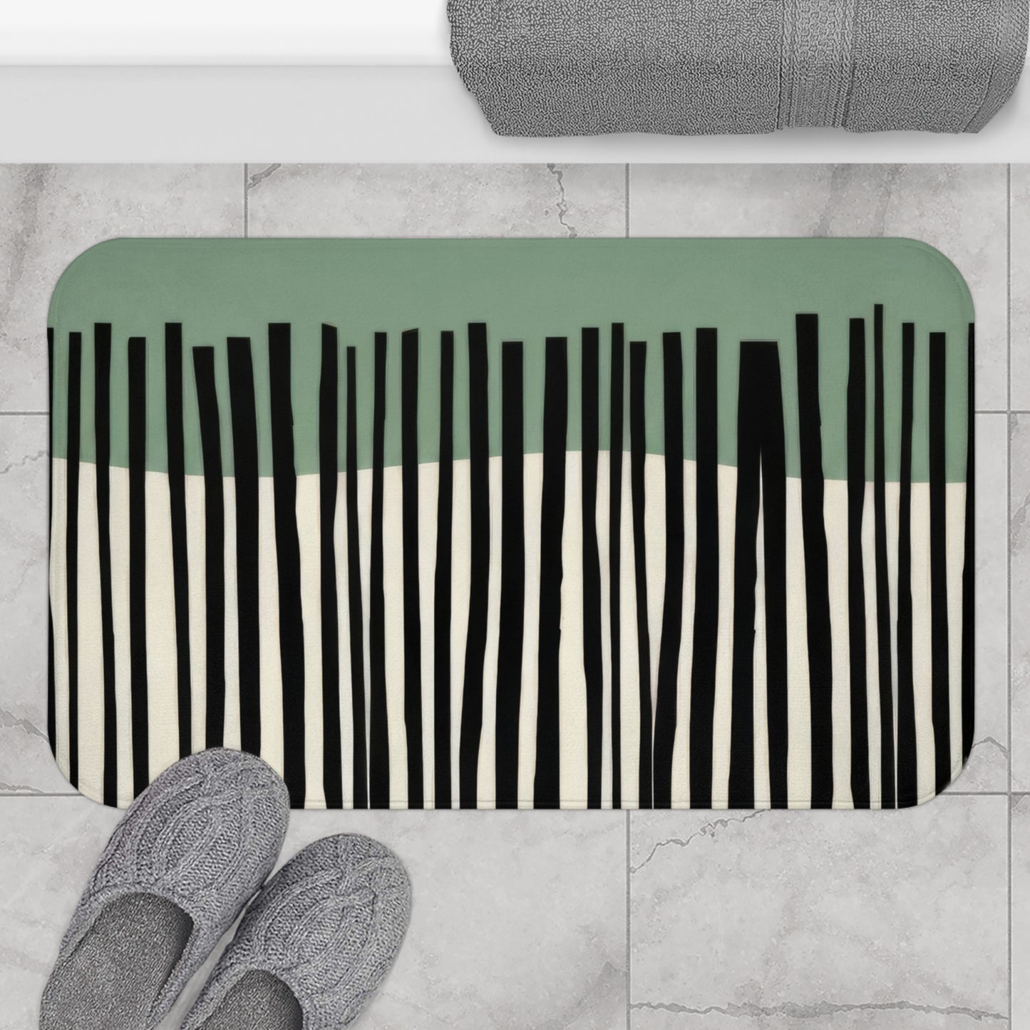 Minimalist Sage Japandi Bath Mat, Abstract Scandi Bathroom Decor
