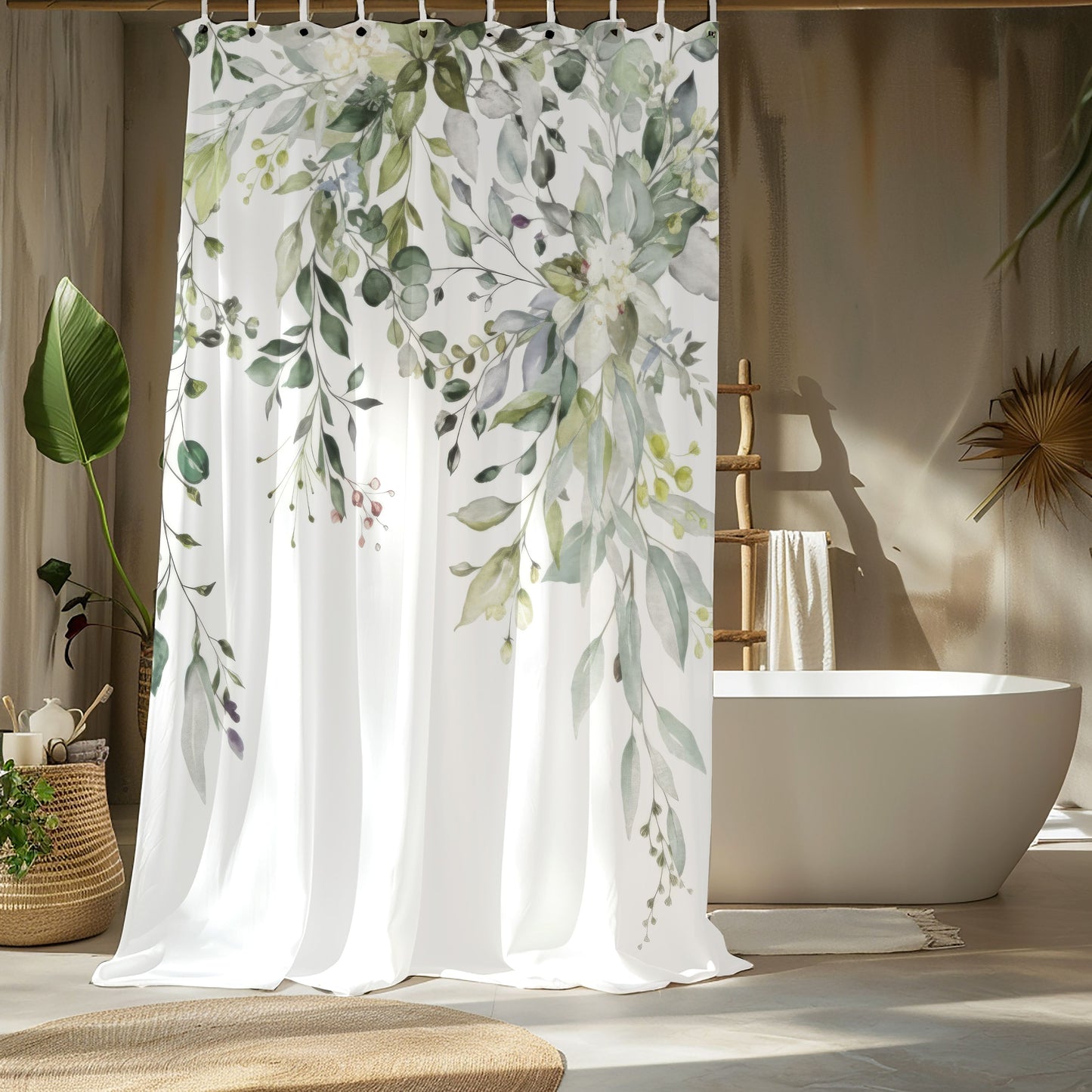 Sage Eucalyptus Shower Curtains, Watercolor Greenery Bathroom Decor