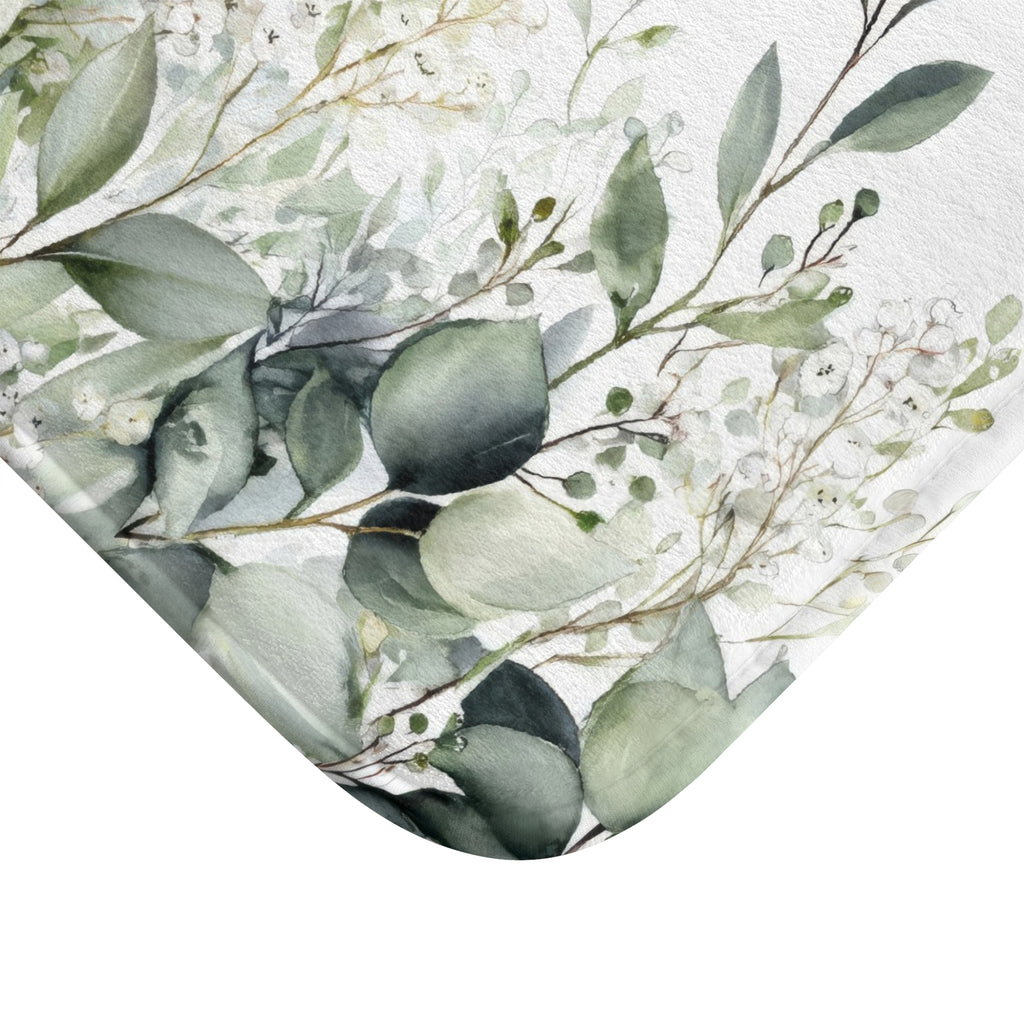 Watercolor Eucalyptus Bath Mat, Botanical Green Bathroom Decor