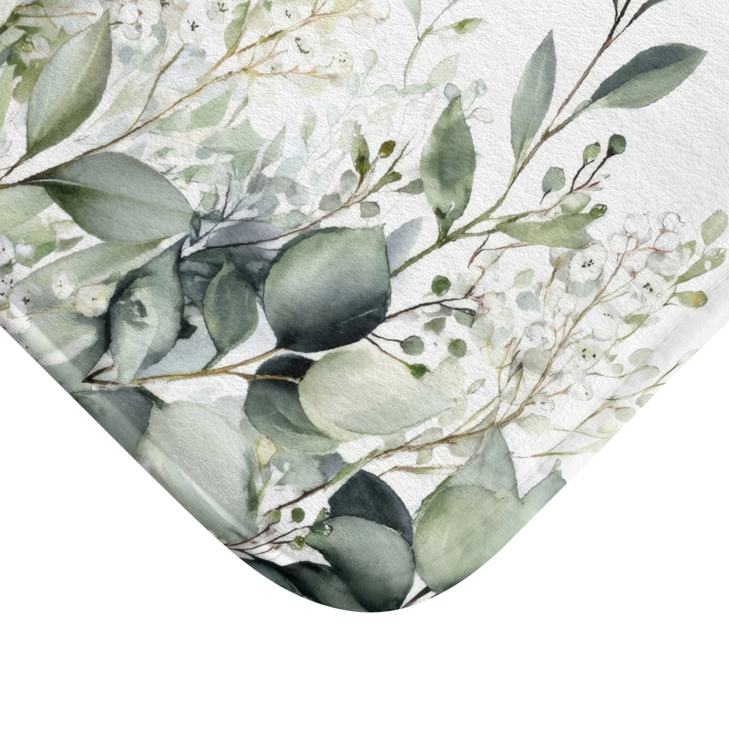 Watercolor Eucalyptus Bath Mat, Botanical Green Bathroom Decor