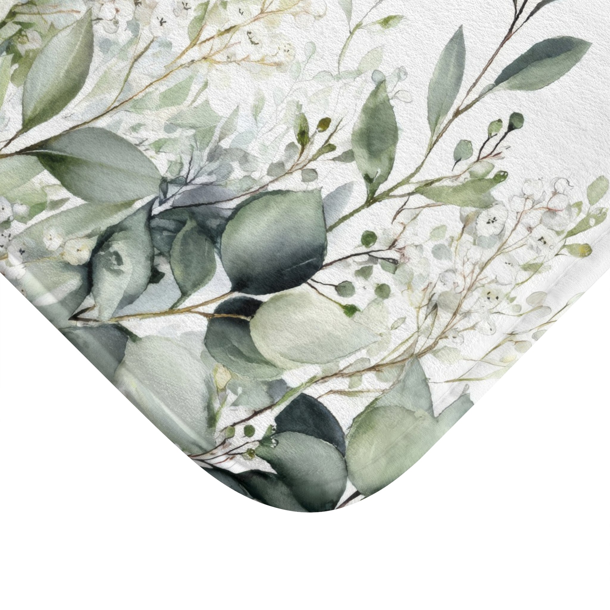 Watercolor Eucalyptus Bath Mat, Botanical Green Bathroom Decor