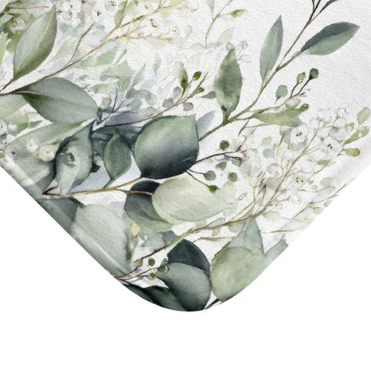 Watercolor Eucalyptus Bath Mat, Botanical Green Bathroom Decor