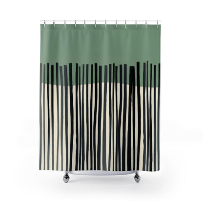 Minimalist Sage Japandi Shower Curtains, Abstract Scandi Bathroom Decor