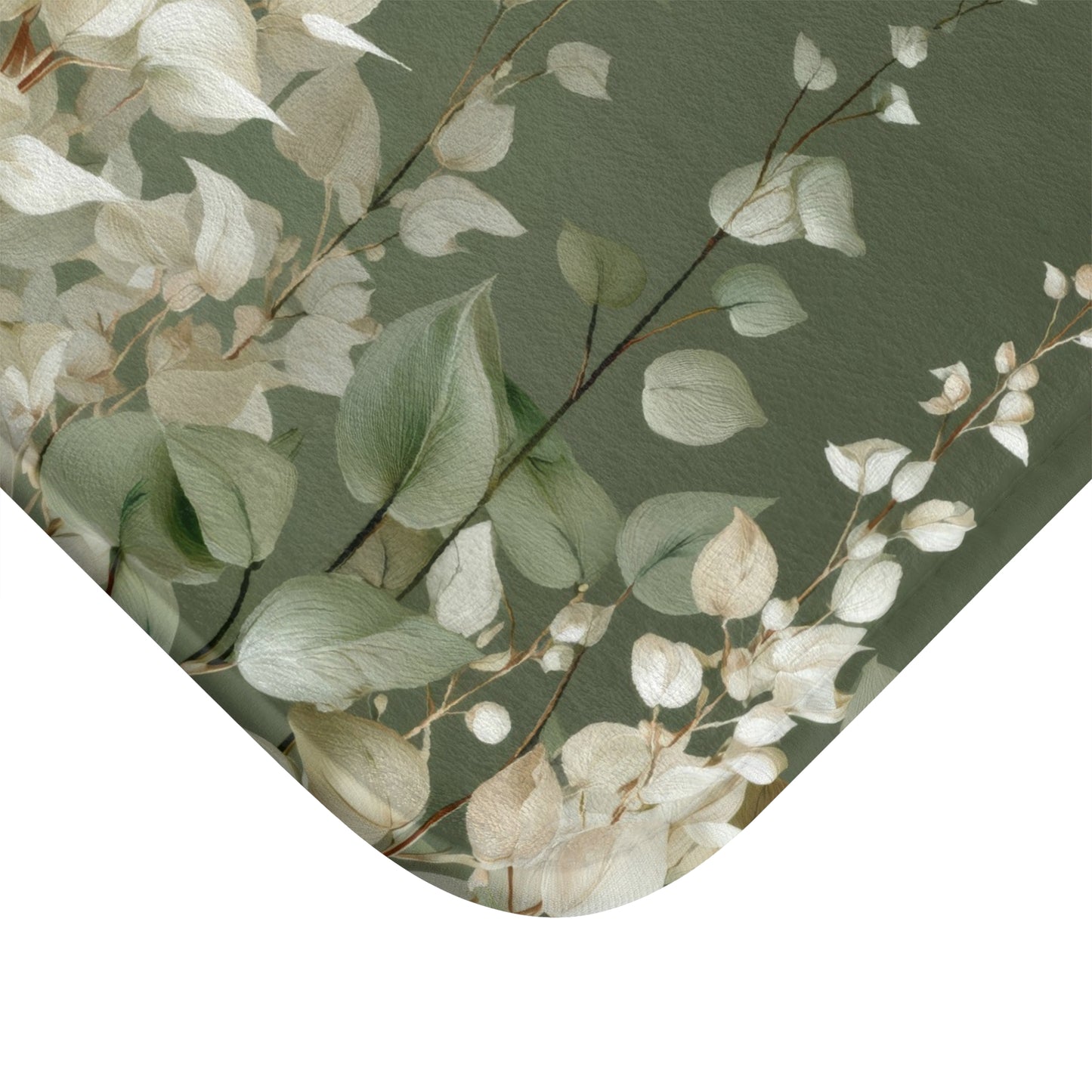 Moss Green Eucalyptus Bath Mat, Elegant Neutral Organic Spa Style