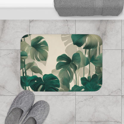 Artisan Etched Monstera Bath Mat, Sophisticated Urban Jungle Decor